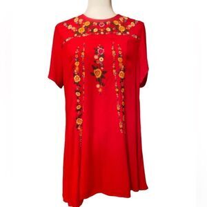 Altar’d State Red Embroidered Short Sleeve Dress Size Small